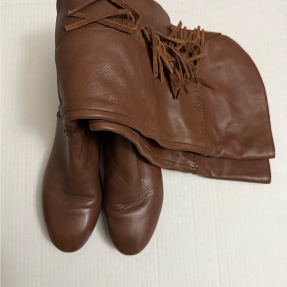House of Harlow 1960 Tan Over the stitch and side fringe Knee Boots - Picture 1 of 6